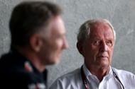 Christian Horner (L) and Helmut Marko (R) at the 2025 F1 Grand Prix of Saudi Arabia - Source: Getty